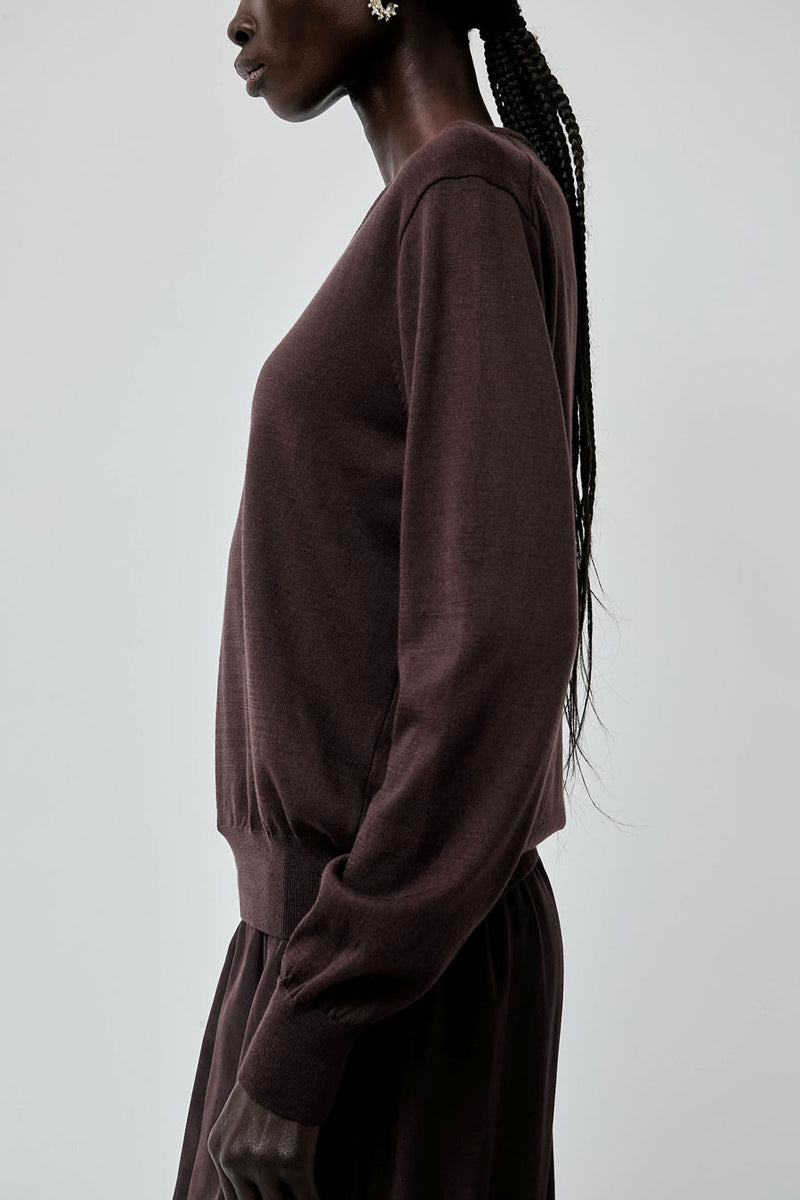 Mijeong Park Cotton Blend V-Neck Knit Top in Brown