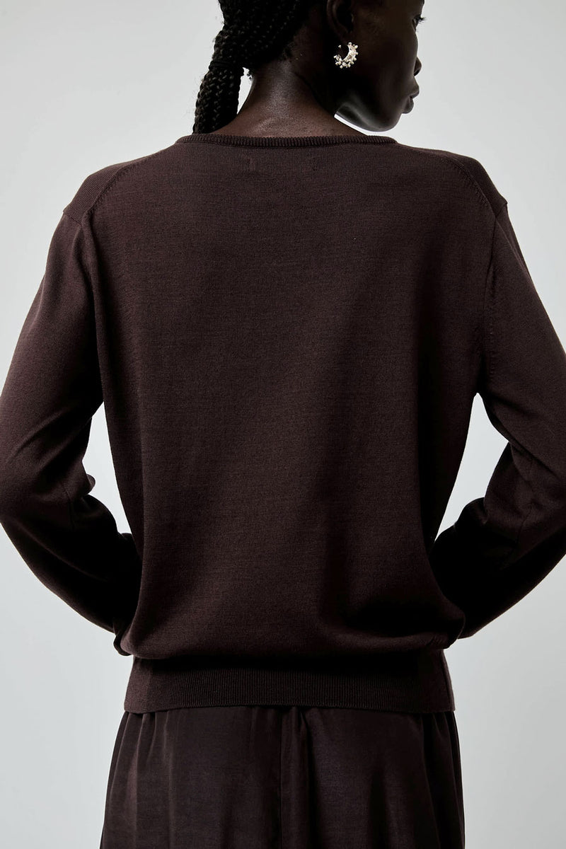 Mijeong Park Cotton Blend V-Neck Knit Top in Brown