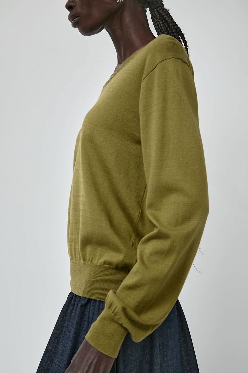 Mijeong Park Cotton Blend V-Neck Knit Top in Green