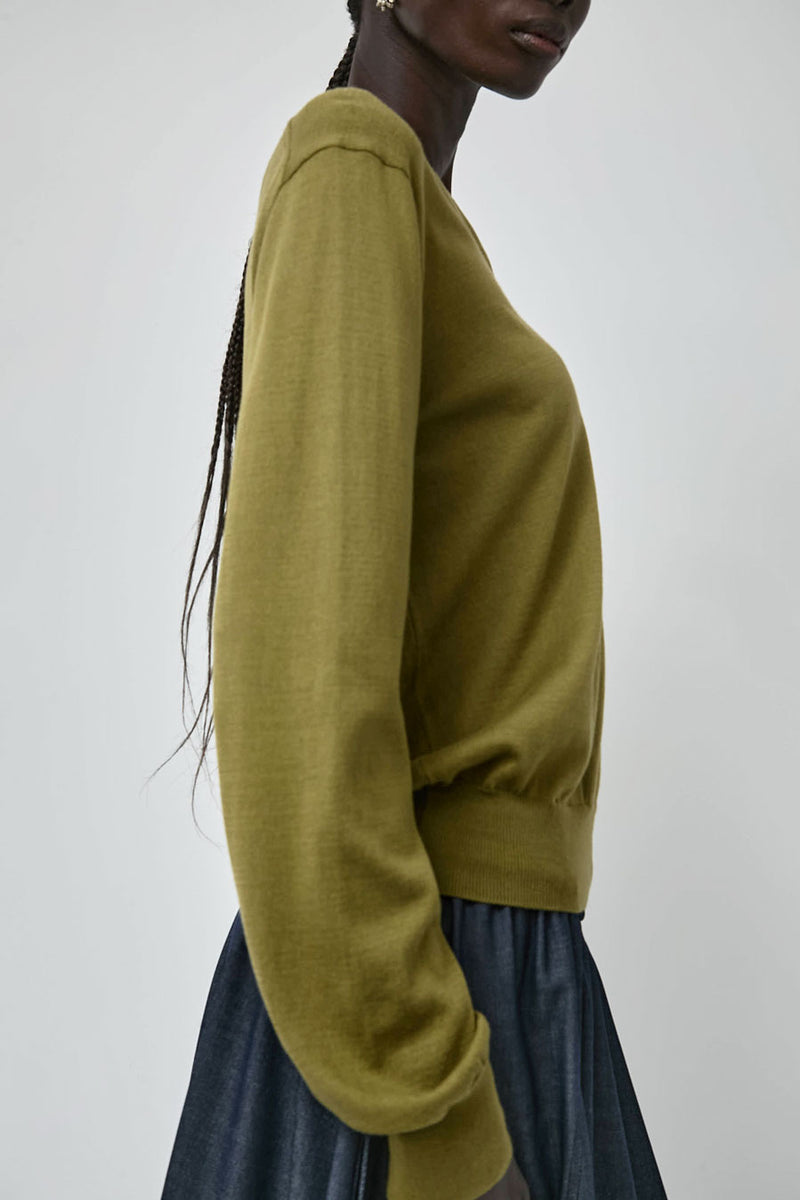 Mijeong Park Cotton Blend V-Neck Knit Top in Green