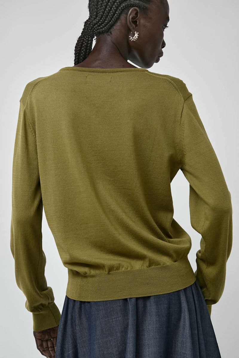 Mijeong Park Cotton Blend V-Neck Knit Top in Green