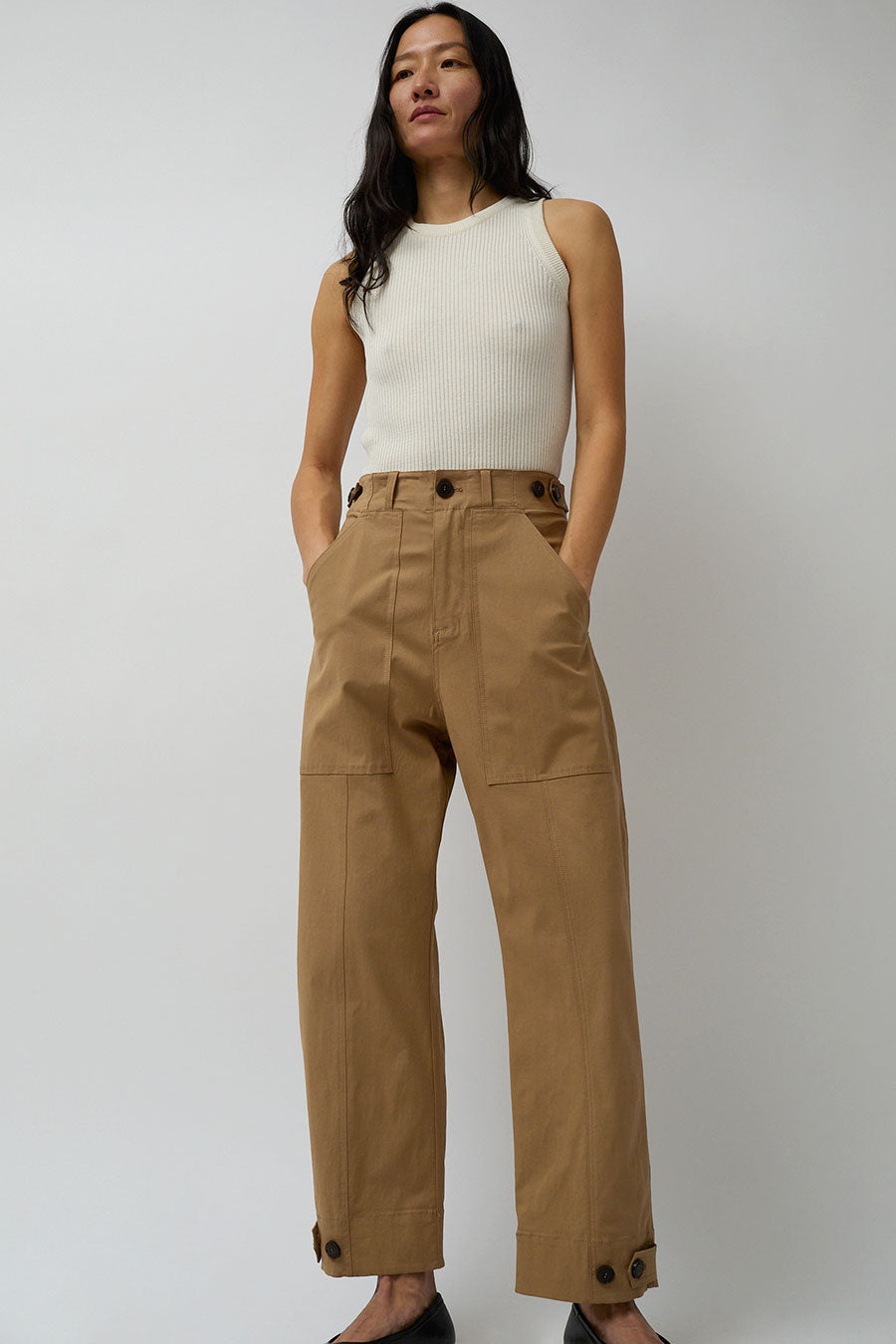 Mijeong Park Cropped Workwear Pants in Camel