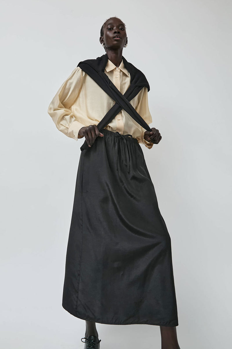 Mijeong Park Drawstring Midi Skirt in Black