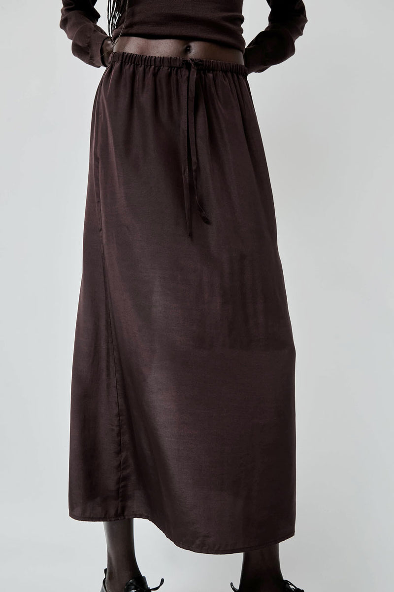 Mijeong Park Drawstring Midi Skirt in Dark Brown