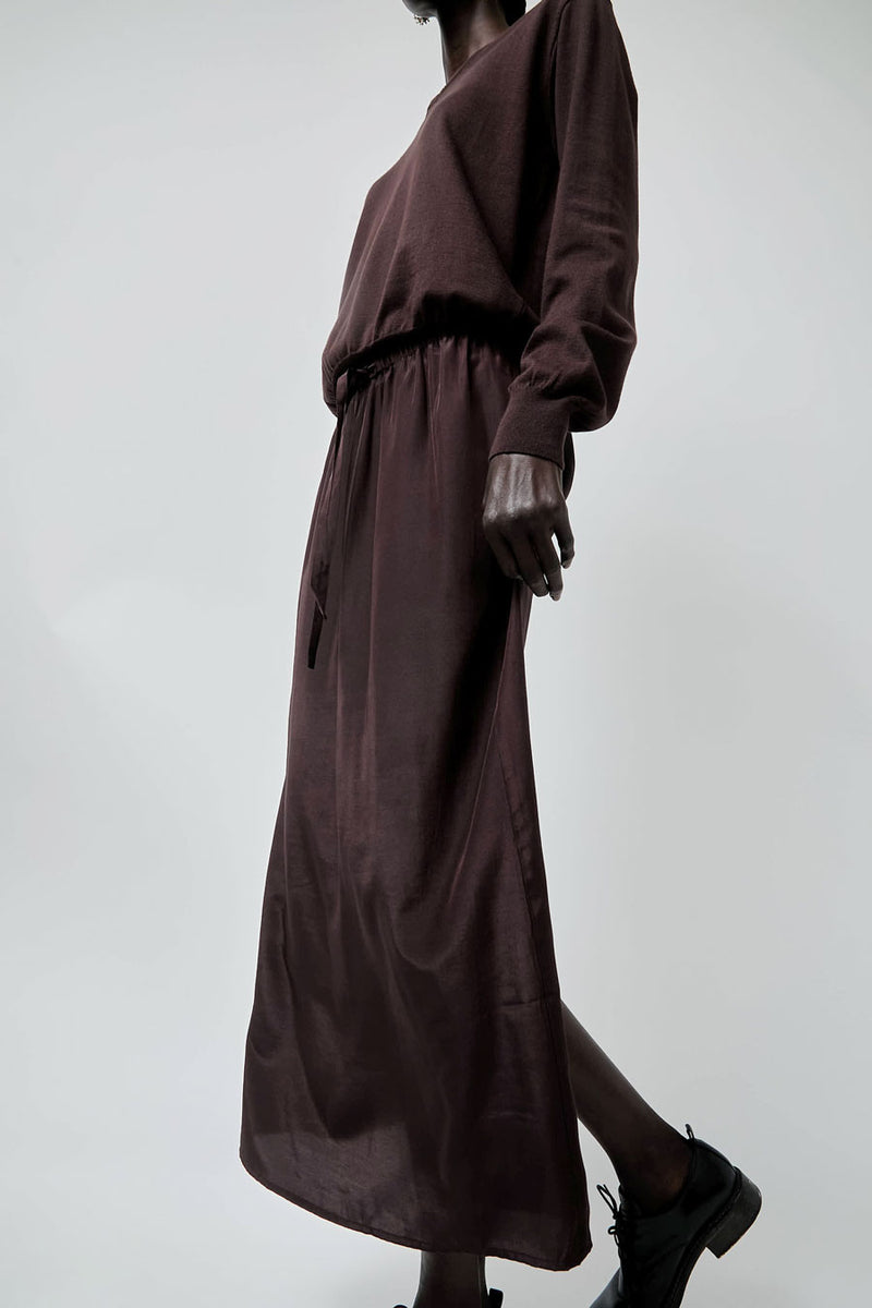 Mijeong Park Drawstring Midi Skirt in Dark Brown