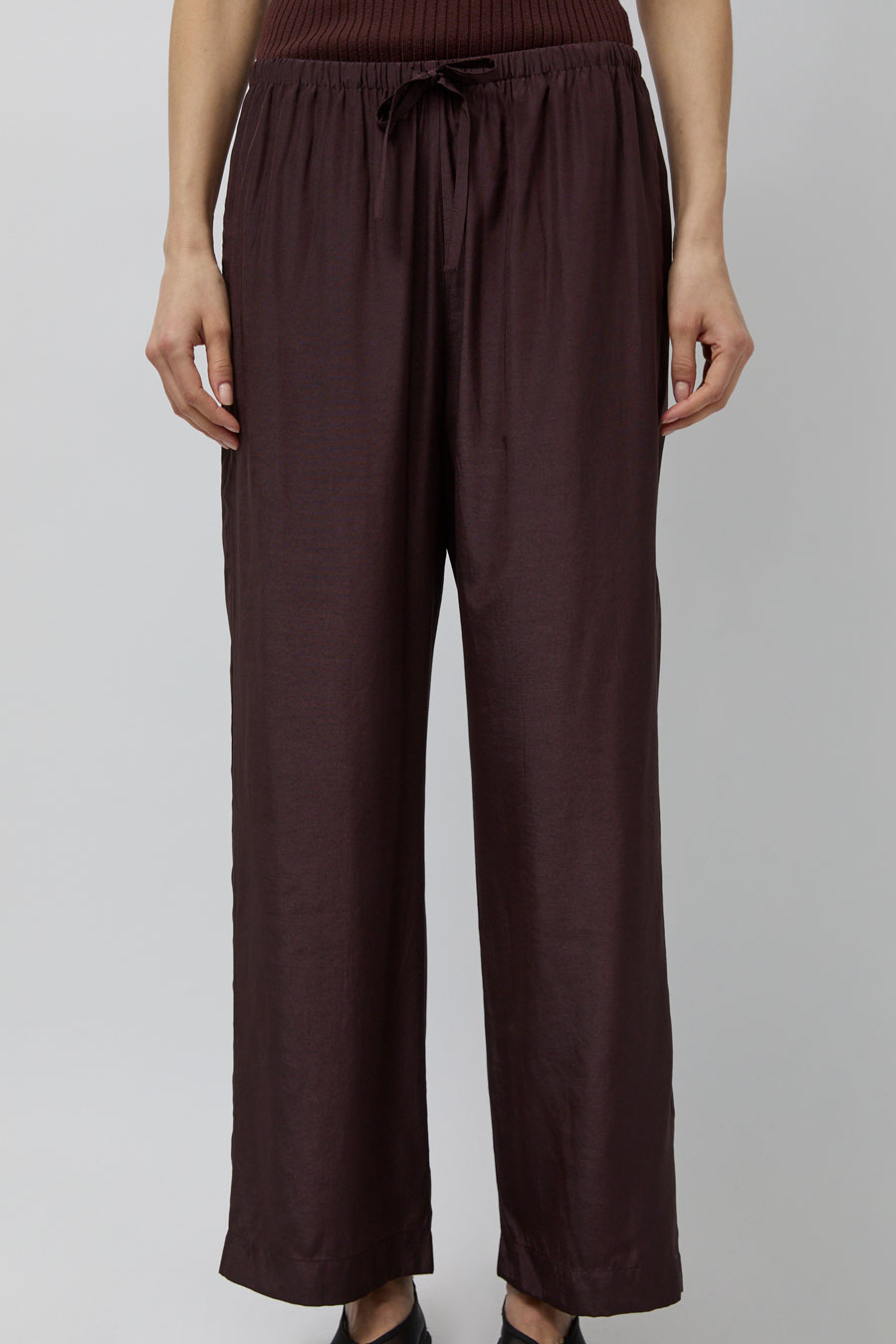 Mijeong Park Drawstring Wide Leg Pants in Dark Plum