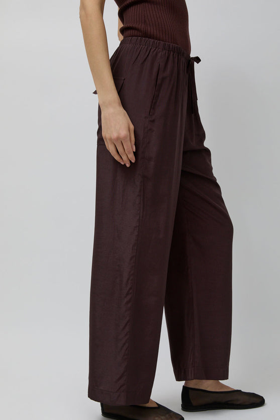 Mijeong Park Drawstring Wide Leg Pants in Dark Plum