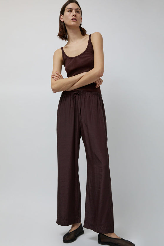 Mijeong Park Drawstring Wide Leg Pants in Dark Plum