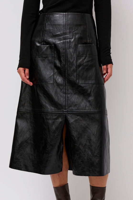 Mijeong Park Faux Leather Skirt in Black