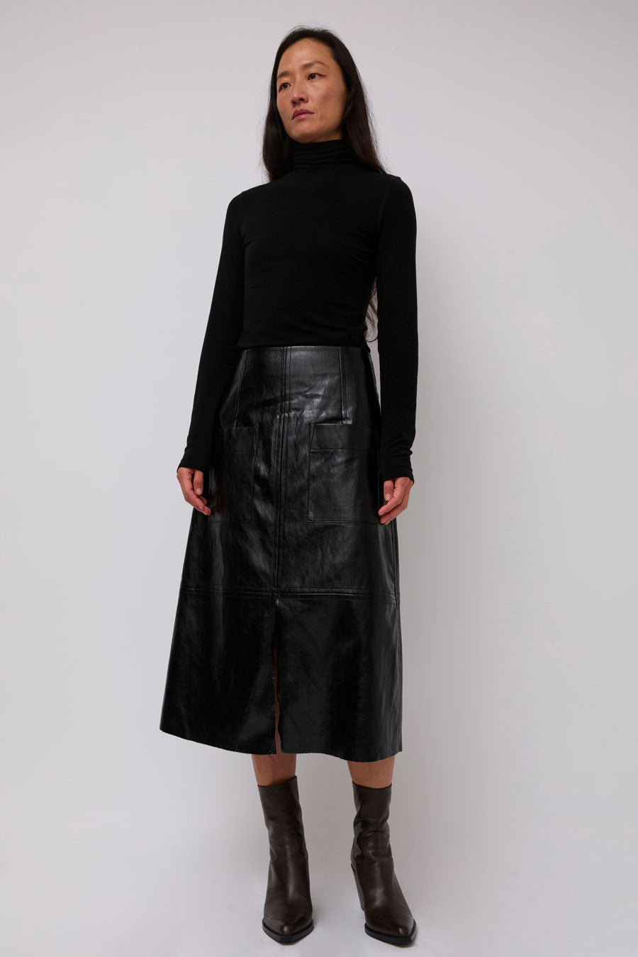 Mijeong Park Faux Leather Skirt in Black