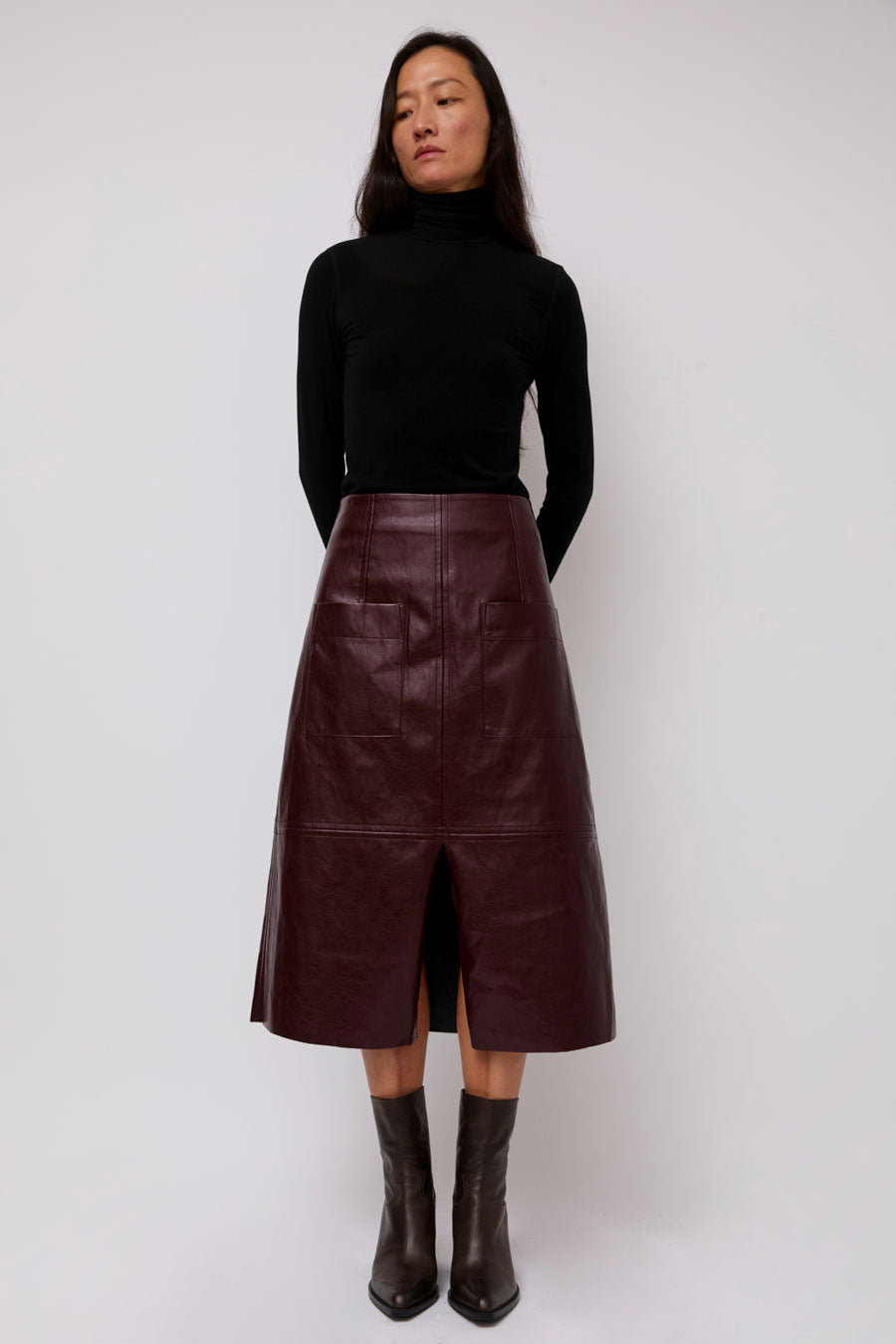 Mijeong Park Faux Leather Skirt in Burgundy