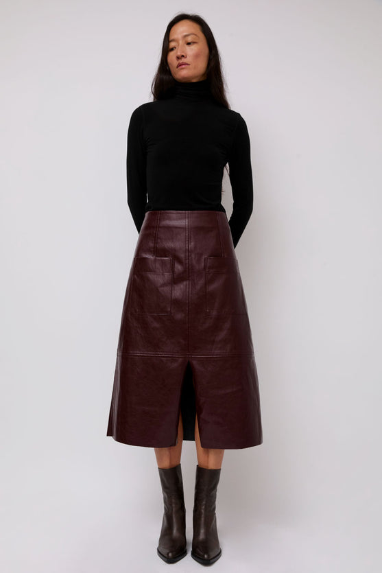 Mijeong Park Faux Leather Skirt in Burgundy