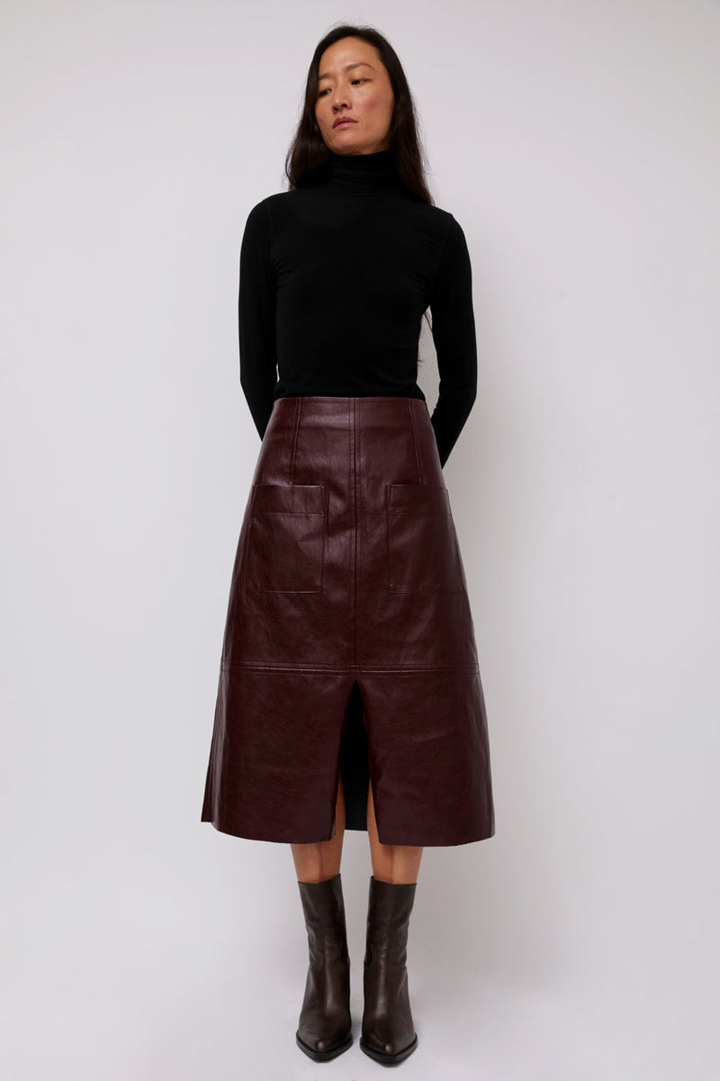 Mijeong Park Faux Leather Skirt in Burgundy