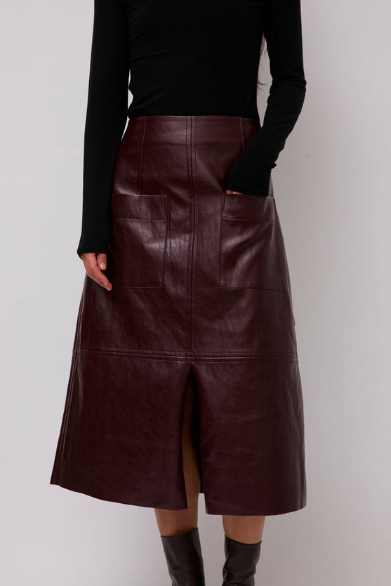 Mijeong Park Faux Leather Skirt in Burgundy