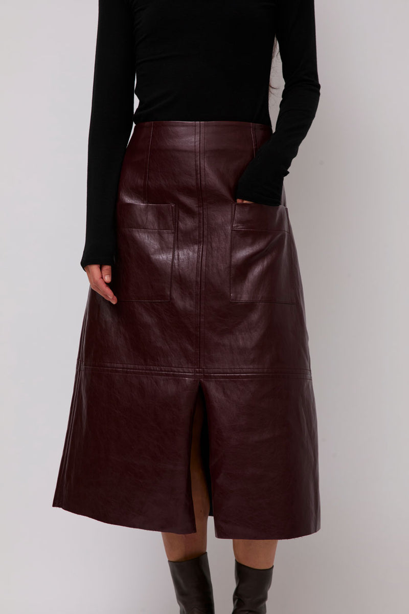 Mijeong Park Faux Leather Skirt in Burgundy