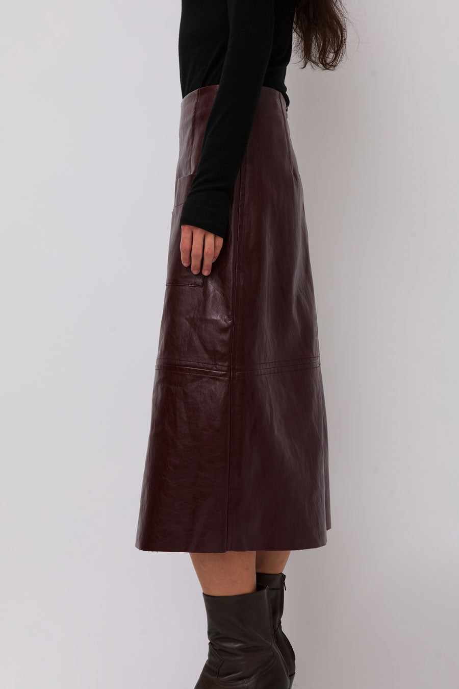 Mijeong Park Faux Leather Skirt in Burgundy