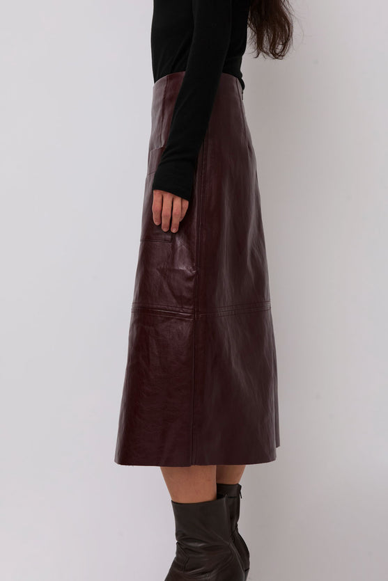 Mijeong Park Faux Leather Skirt in Burgundy