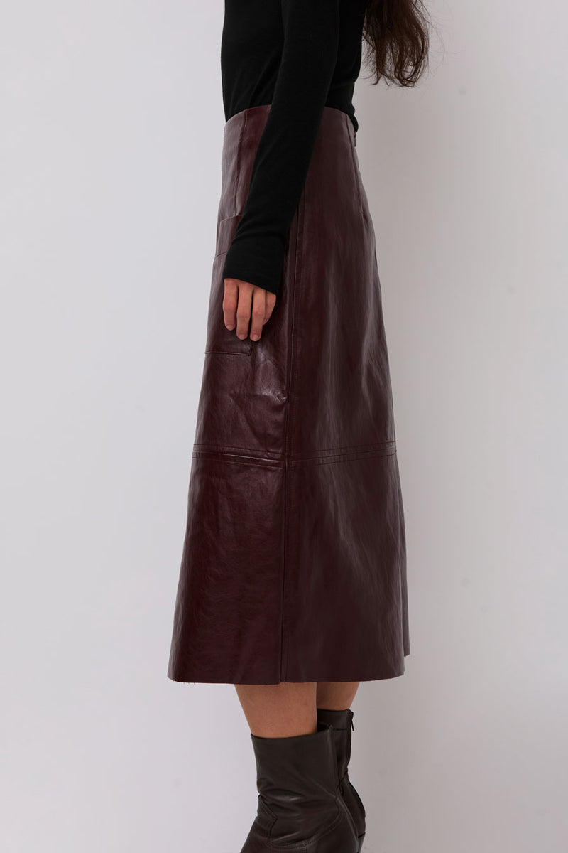 Mijeong Park Faux Leather Skirt in Burgundy