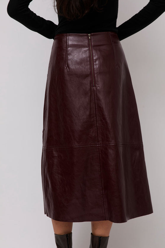 Mijeong Park Faux Leather Skirt in Burgundy