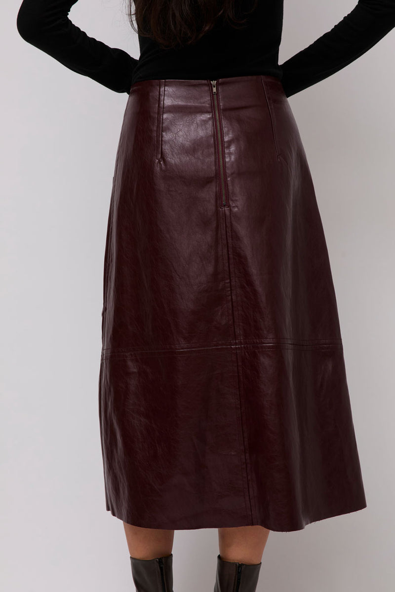 Mijeong Park Faux Leather Skirt in Burgundy