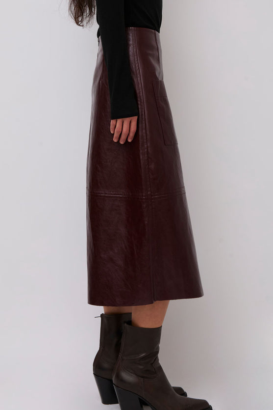 Mijeong Park Faux Leather Skirt in Burgundy