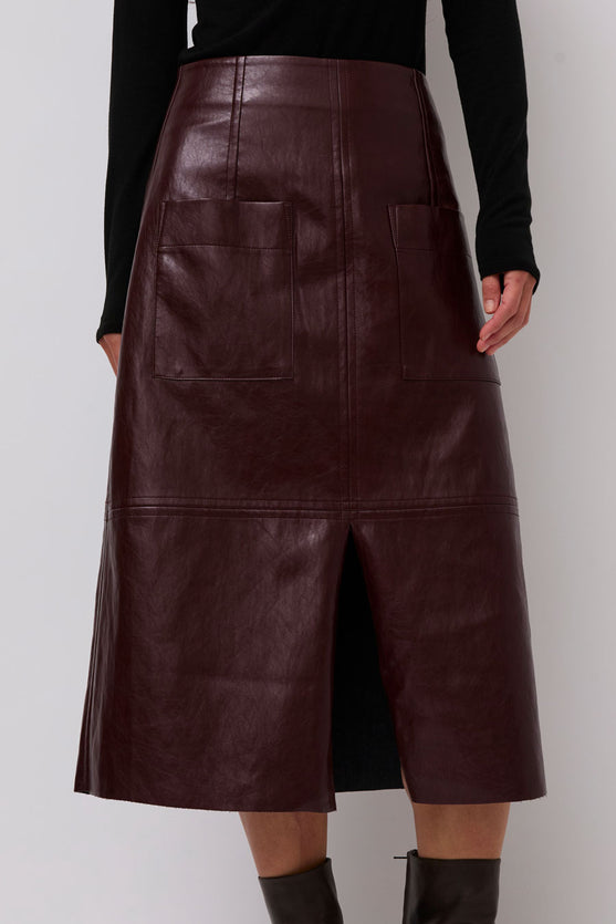 Mijeong Park Faux Leather Skirt in Burgundy