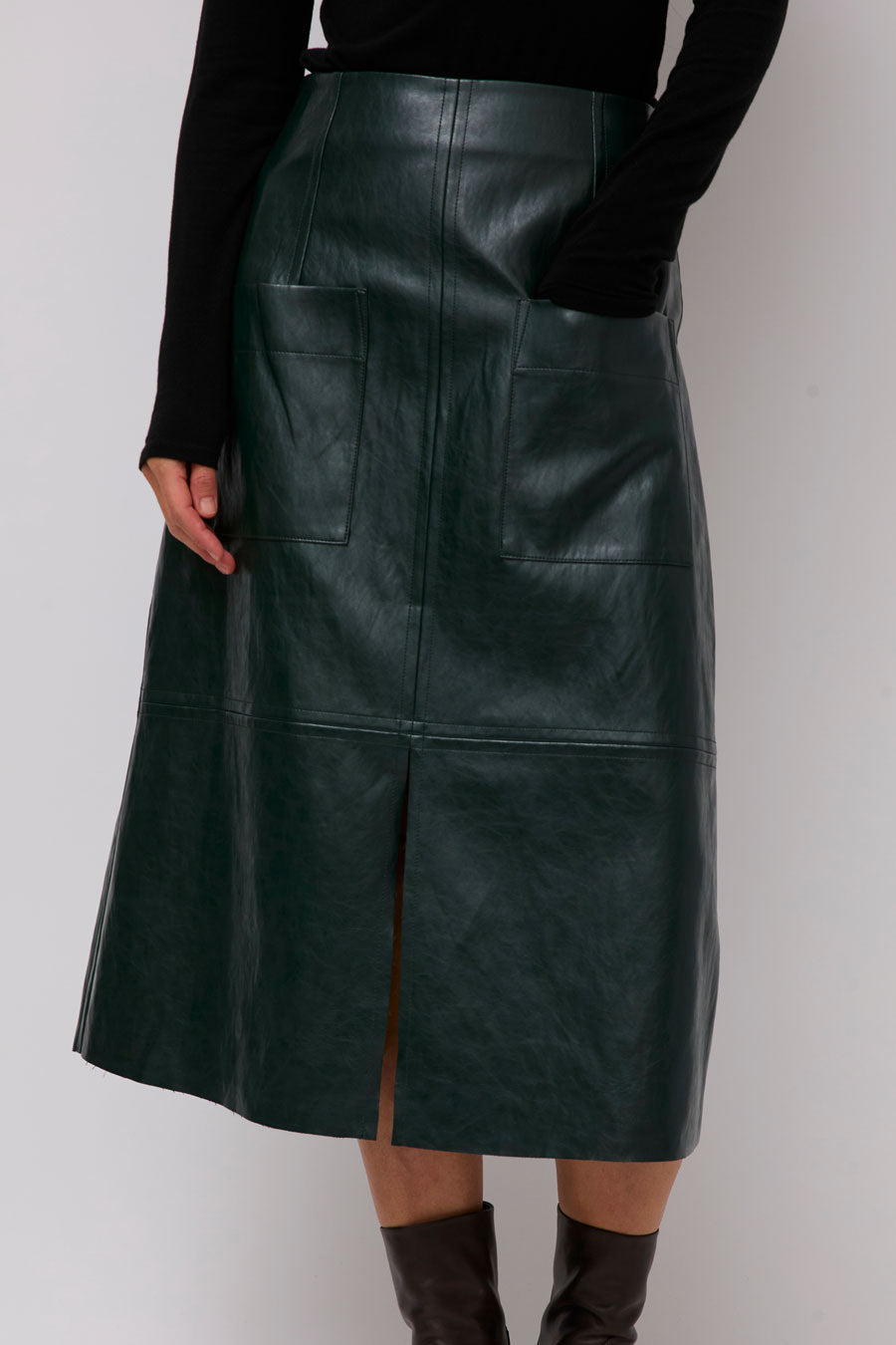 Mijeong Park Faux Leather Skirt in Green