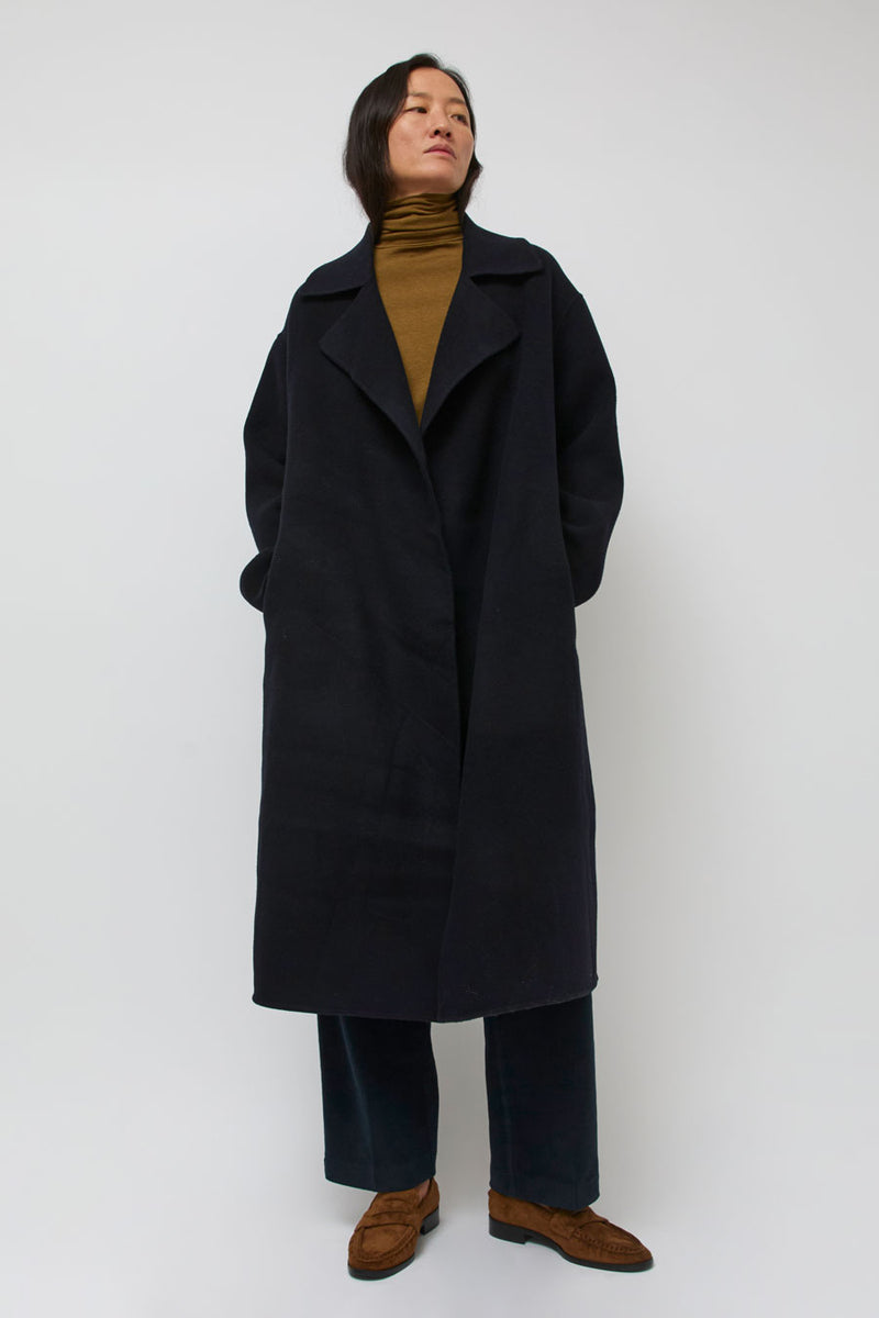 Mijeong Park Handmade Belted Wool Coat in Navy
