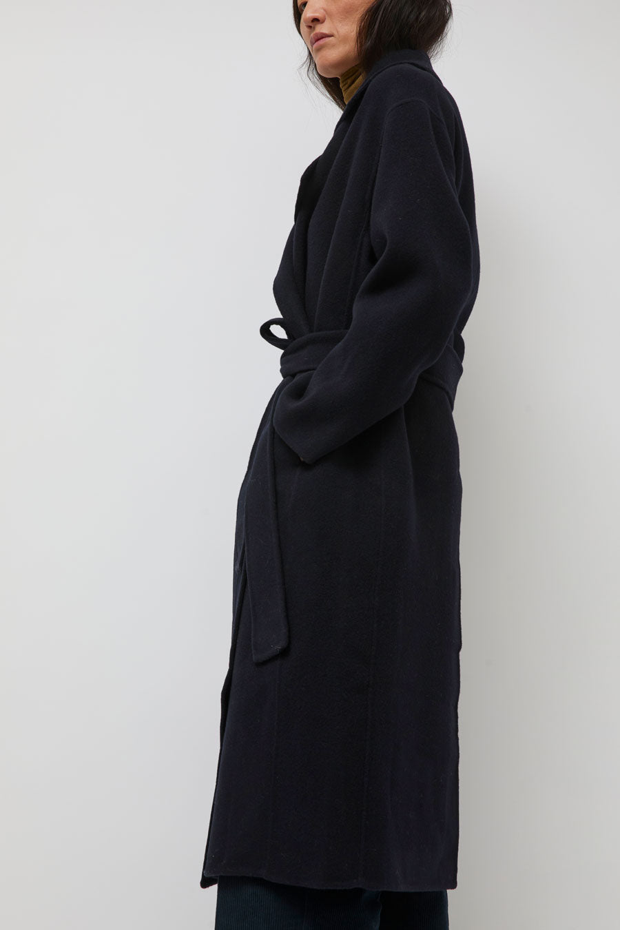 Mijeong Park Handmade Belted Wool Coat in Navy