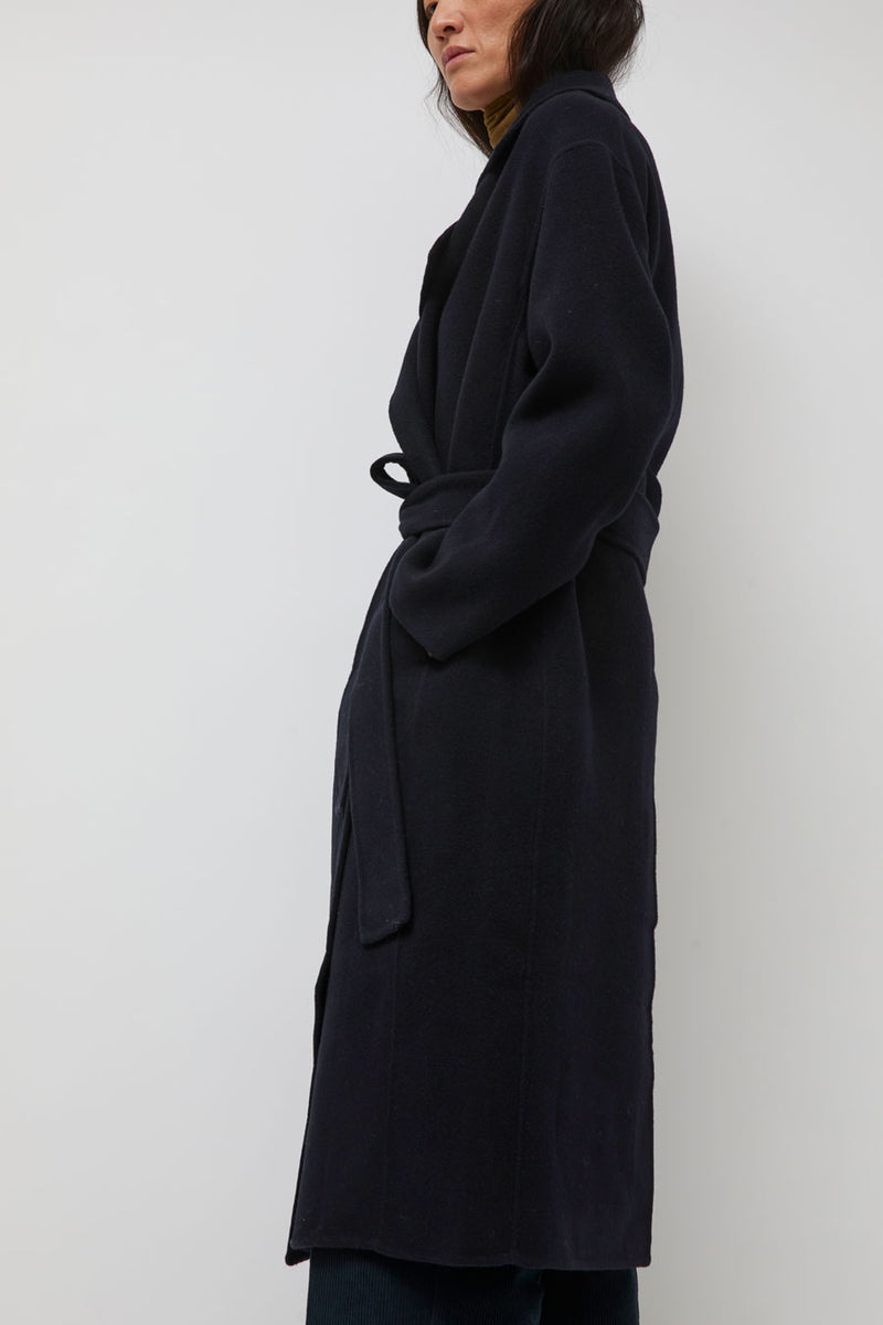 Mijeong Park Handmade Belted Wool Coat in Navy