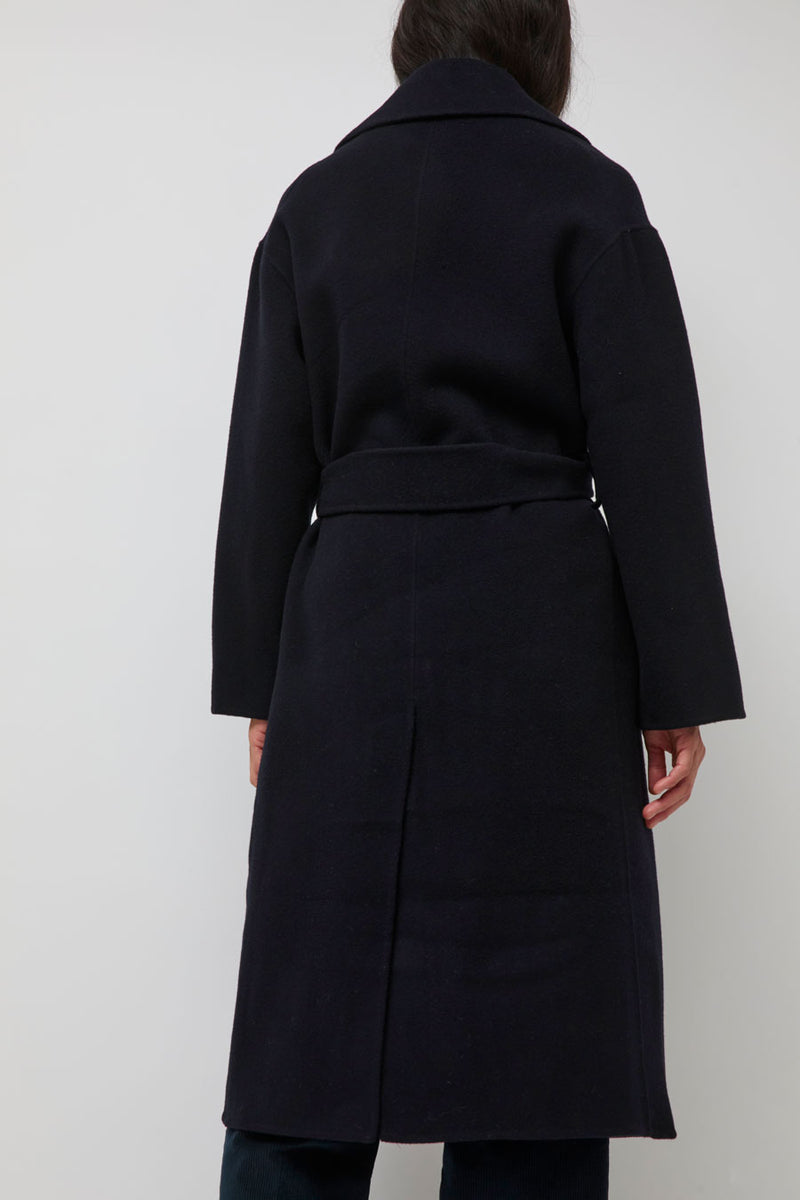 Mijeong Park Handmade Belted Wool Coat in Navy