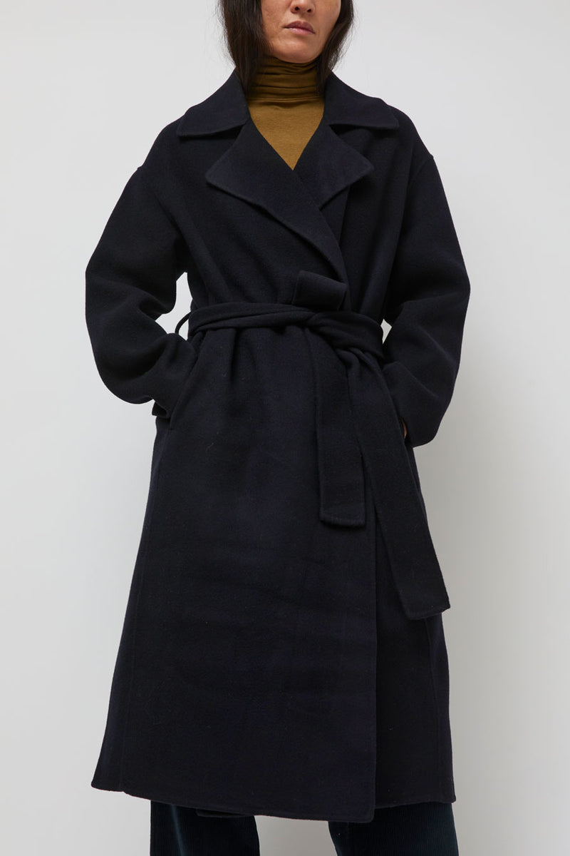 Mijeong Park Handmade Belted Wool Coat in Navy