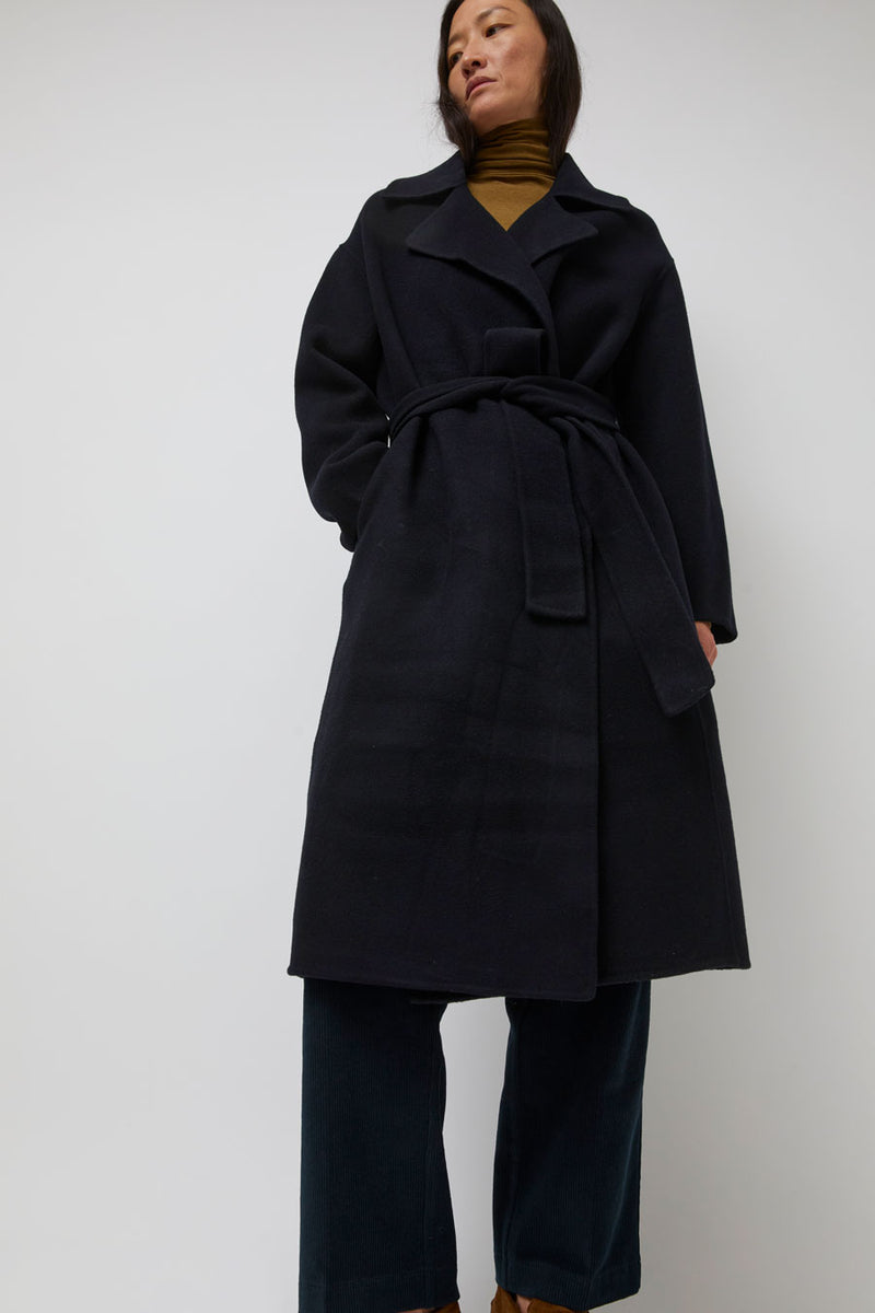 Mijeong Park Handmade Belted Wool Coat in Navy
