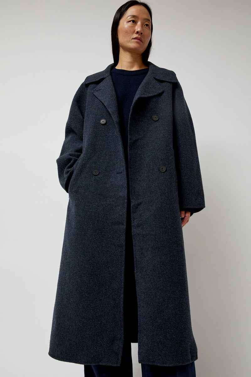 Mijeong Park Handmade Long Wool Coat in Blue Navy Blue Navy M