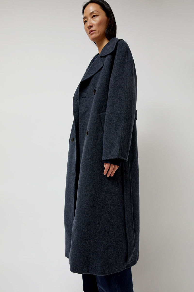 Mijeong Park Handmade Long Wool Coat in Blue Navy