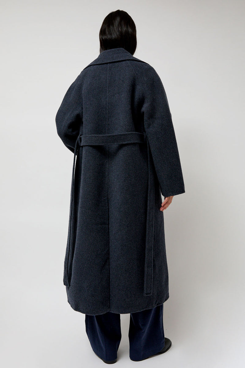 Mijeong Park Handmade Long Wool Coat in Blue Navy