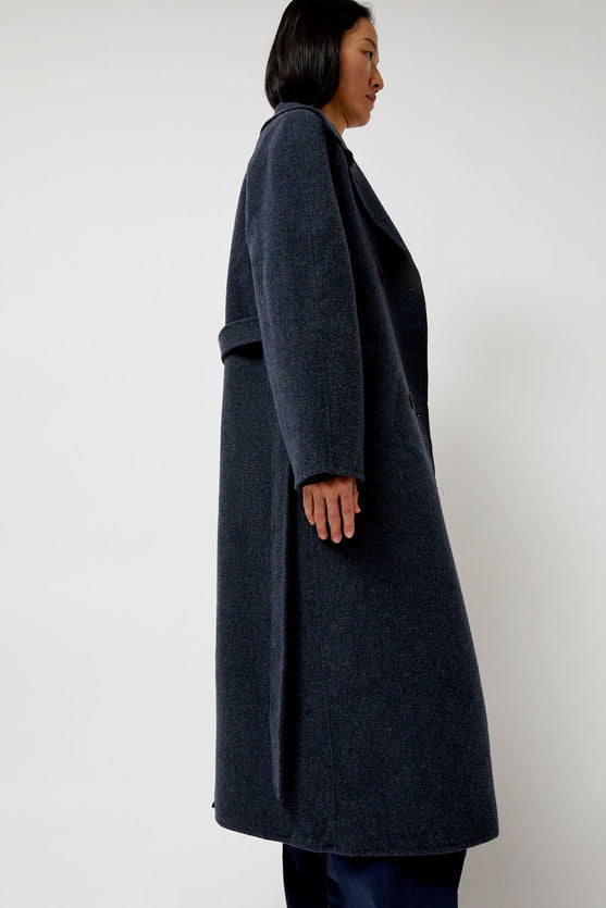 Mijeong Park Handmade Long Wool Coat in Blue Navy