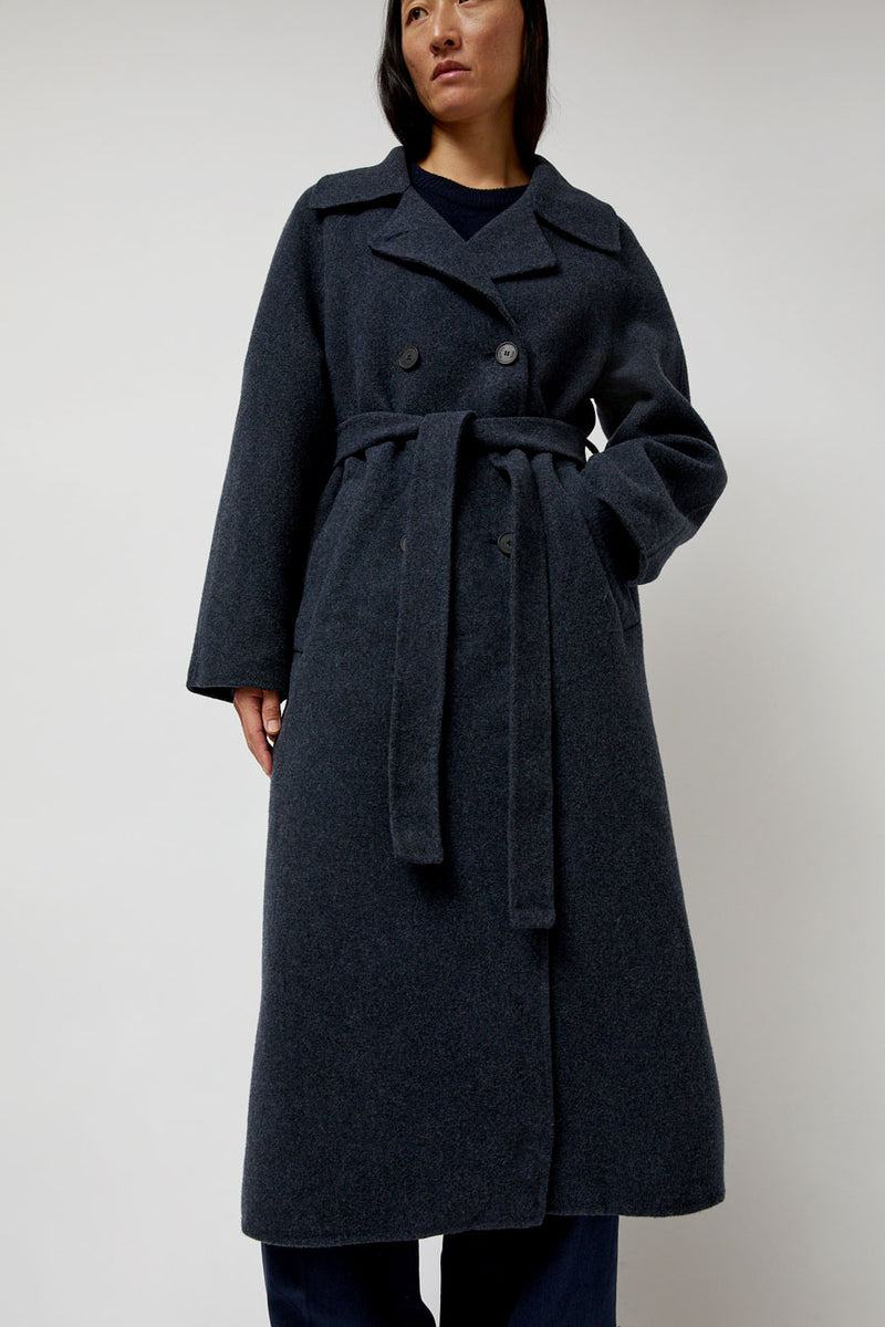 Mijeong Park Handmade Long Wool Coat in Blue Navy Blue Navy M