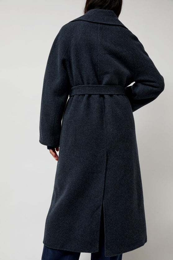 Mijeong Park Handmade Long Wool Coat in Blue Navy