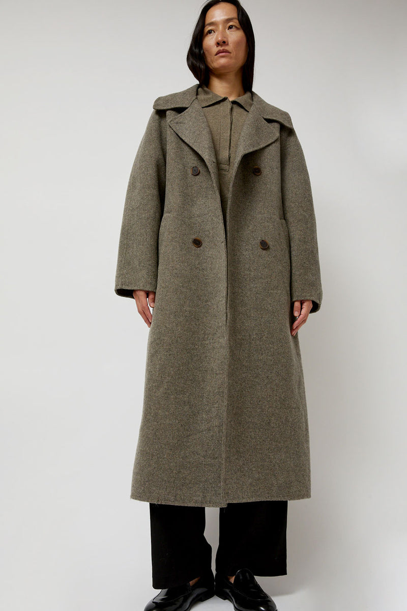 Mijeong Park Handmade Long Wool Coat in Khaki Gray