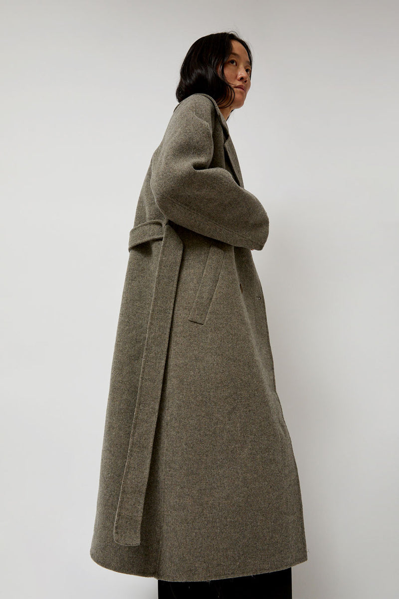 Mijeong Park Handmade Long Wool Coat in Khaki Gray