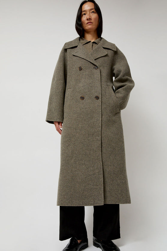 Mijeong Park Handmade Long Wool Coat in Khaki Gray