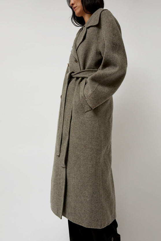 Mijeong Park Handmade Long Wool Coat in Khaki Gray