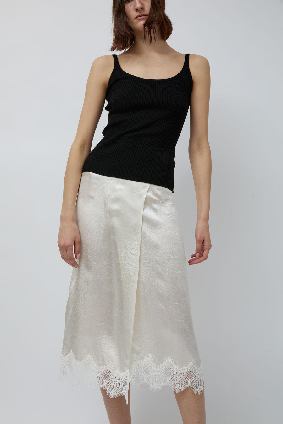 Mijeong Park Lace Trim Satin Wrap Skirt in Ivory