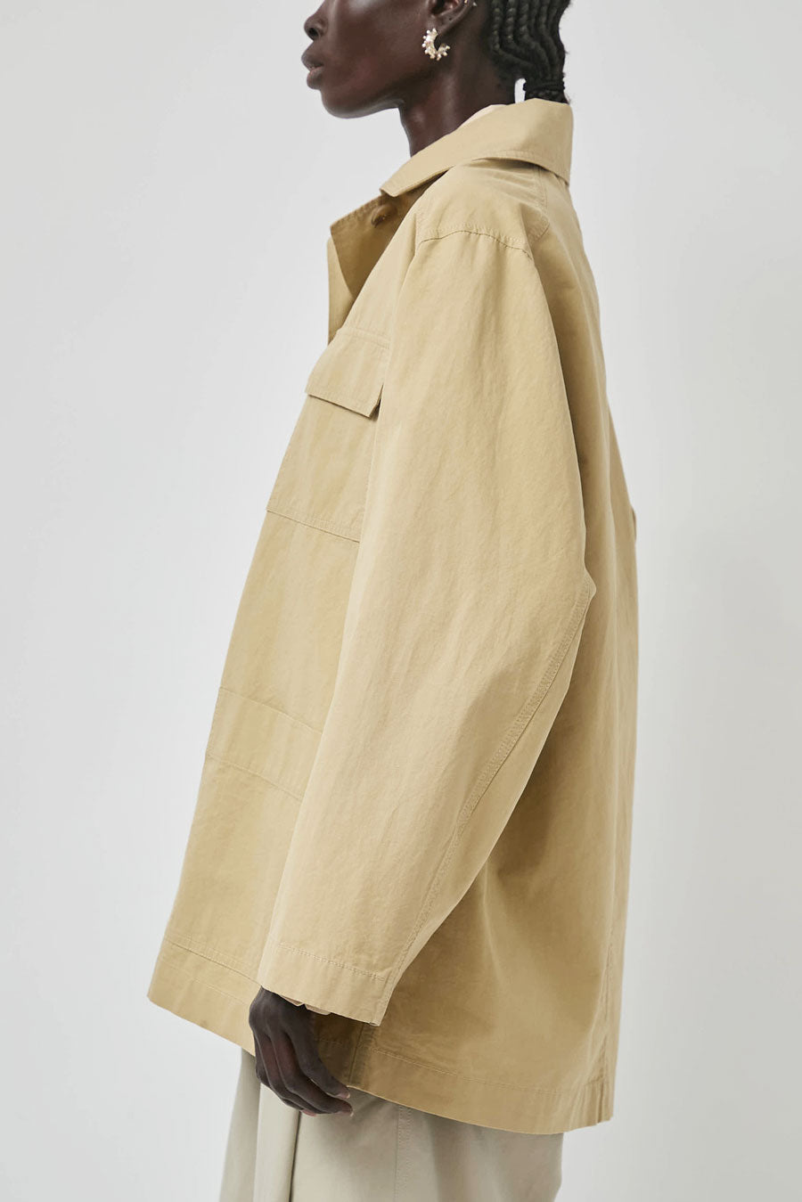 Mijeong Park Linen Blend Work Jacket in Beige