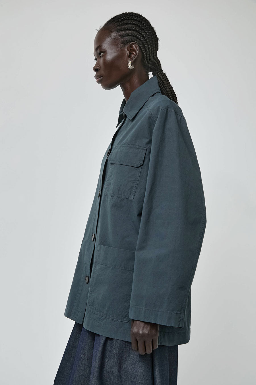 Mijeong Park Linen Blend Work Jacket in Blue Grey