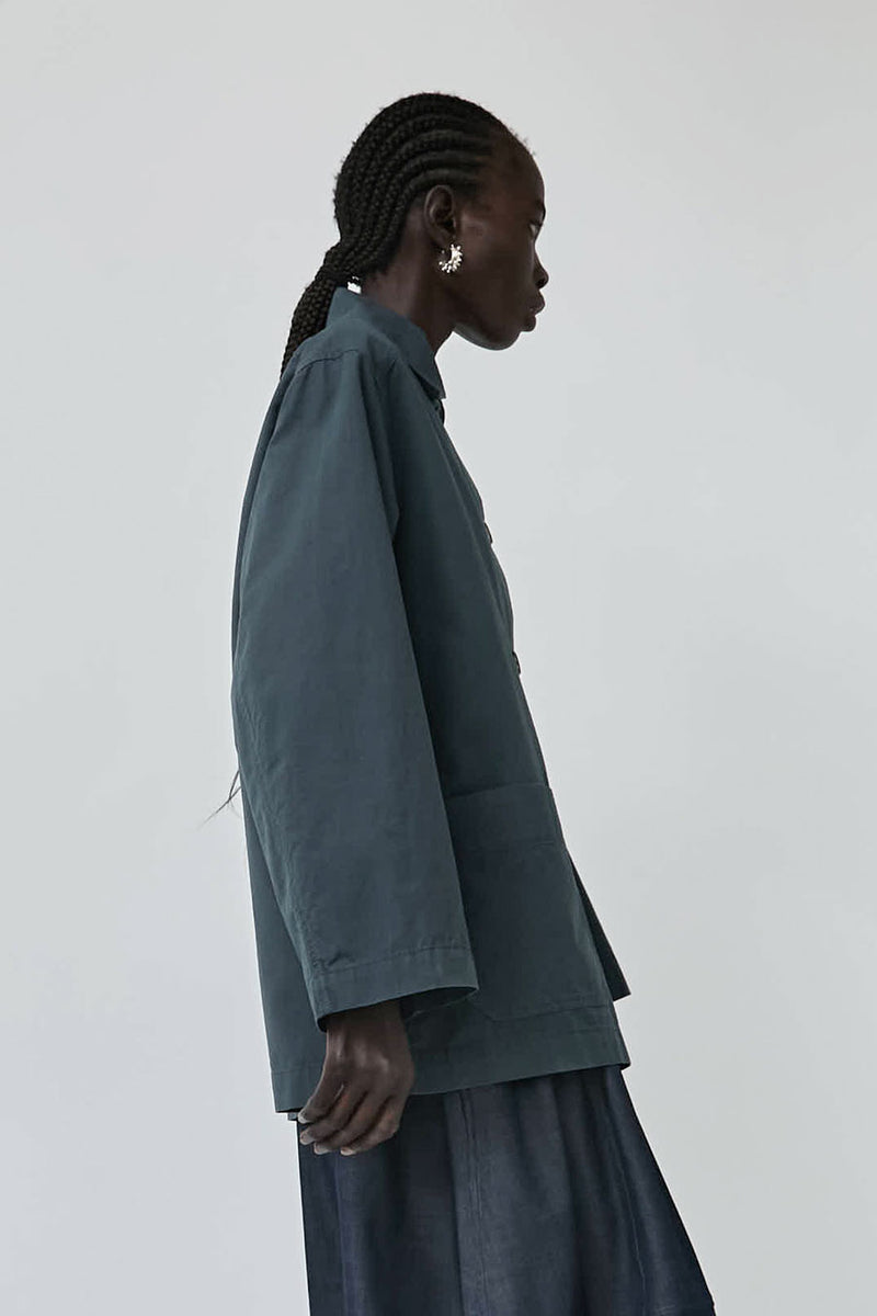 Mijeong Park Linen Blend Work Jacket in Blue Grey