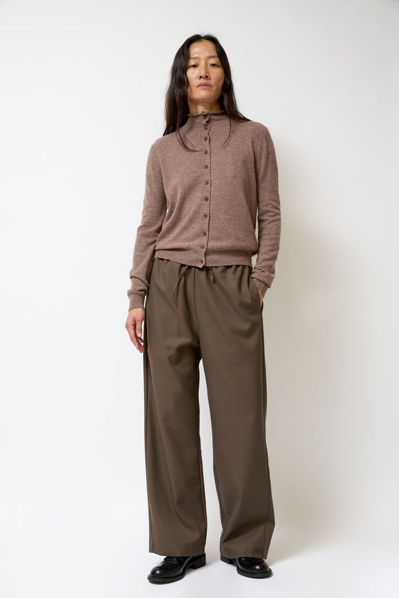 Mijeong Park Mock Neck Cardigan in Dark Beige
