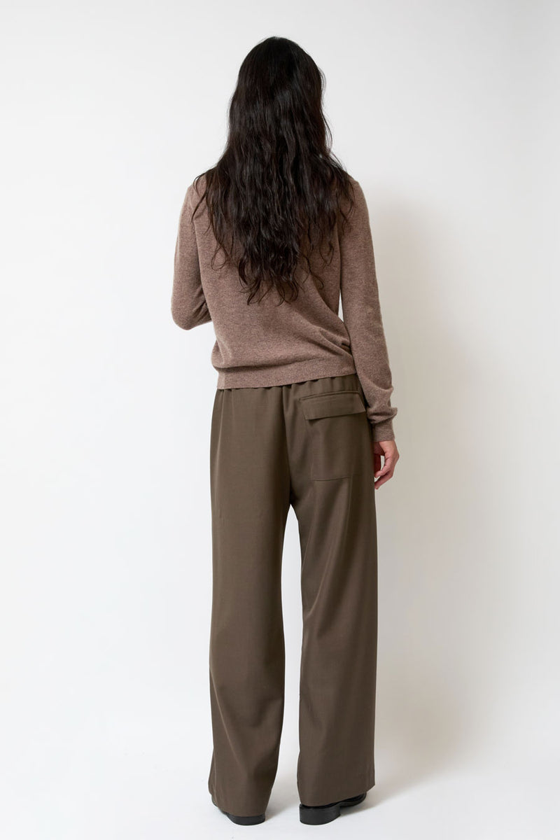 Mijeong Park Mock Neck Cardigan in Dark Beige