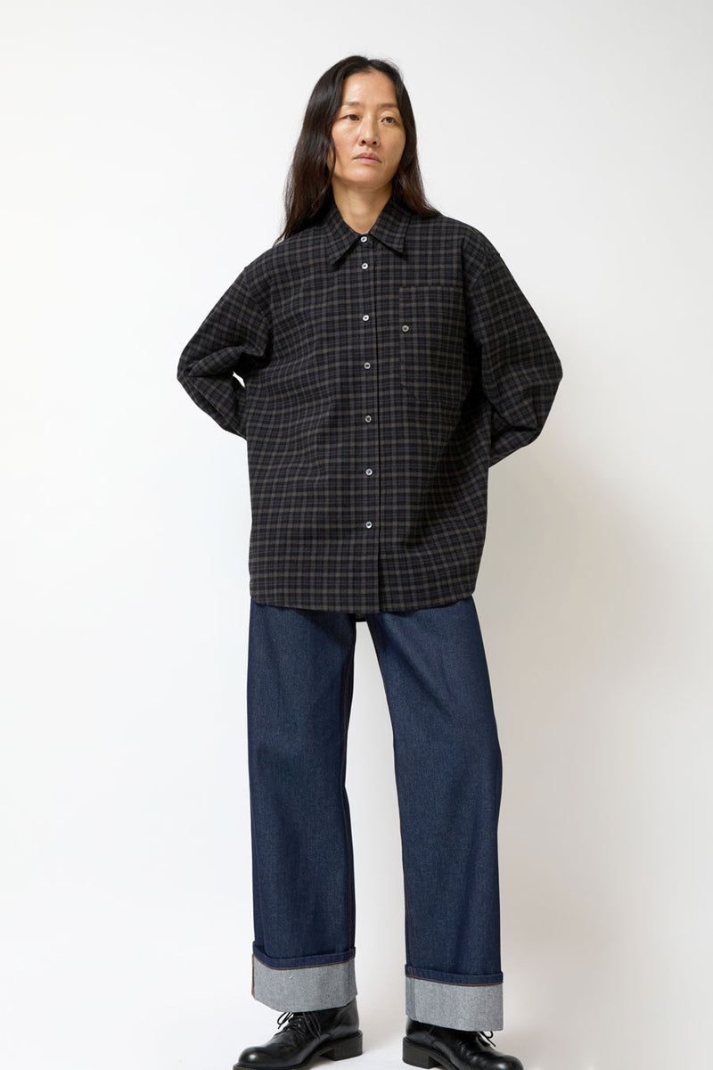 Mijeong Park Oversized Plaid Shirt in Black Plaid